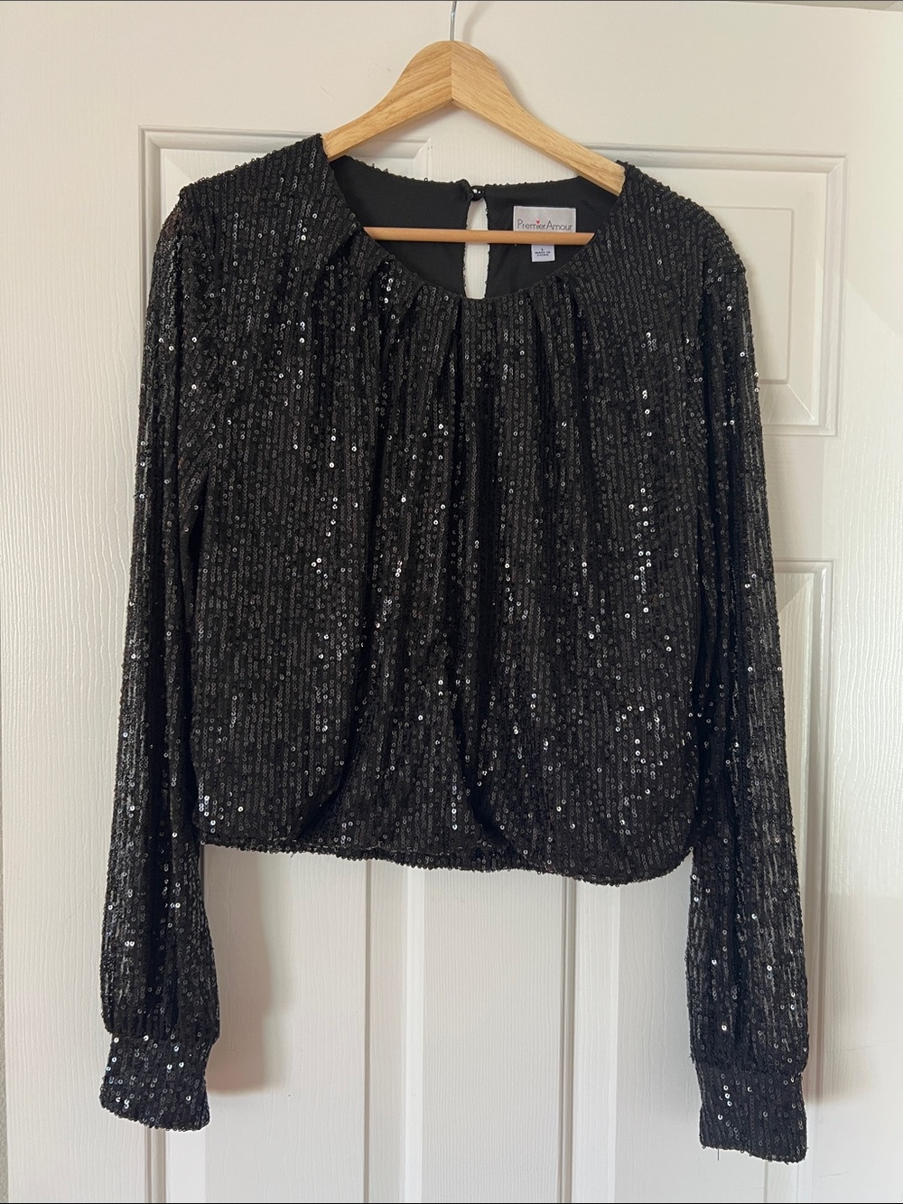 Black Sequin Long-Sleeve Top by Frame